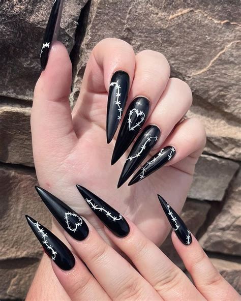 nails stiletto black|gothic black stiletto nails.